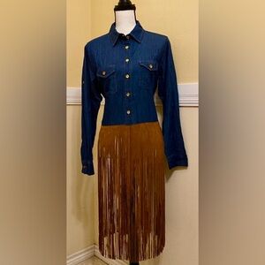 COPY - 36 POINT 5 Ladies Denim Shirt/ Jacket with Brown Fringe; NEW.